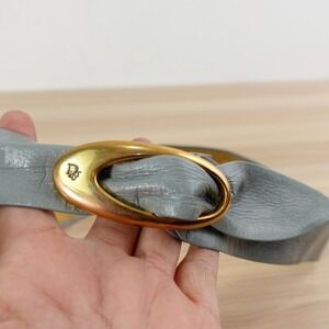Vintage Christian Dior Womens Belt XS Gray‎ Gold Oval Buckle Logo Genuine Luxury